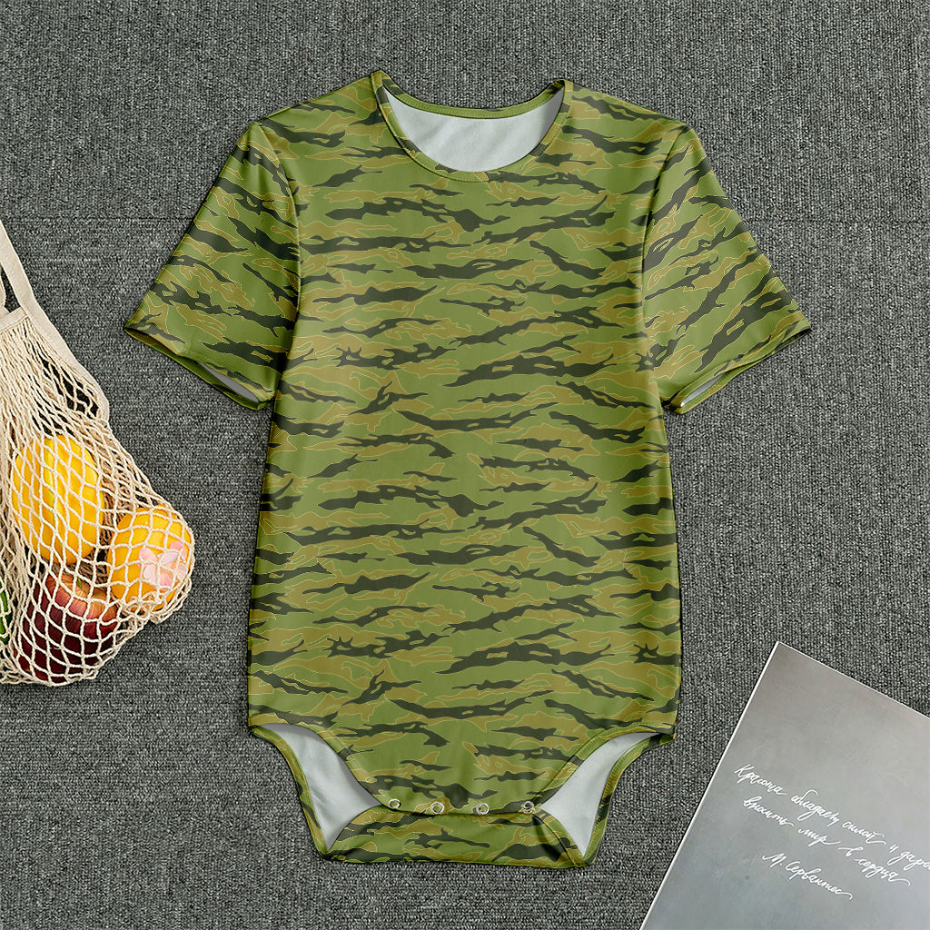 Green Tiger Stripe Camo Pattern Print Men's Bodysuit