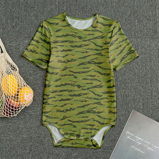 Green Tiger Stripe Camo Pattern Print Men's Bodysuit