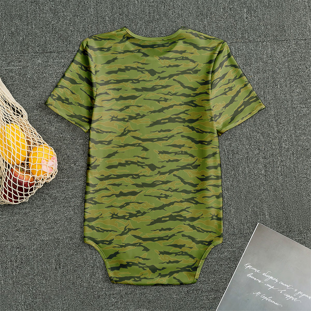 Green Tiger Stripe Camo Pattern Print Men's Bodysuit