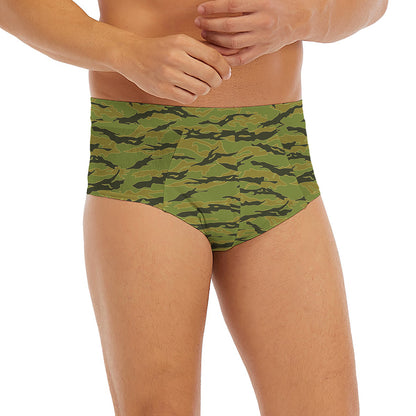 Green Tiger Stripe Camo Pattern Print Men's Briefs