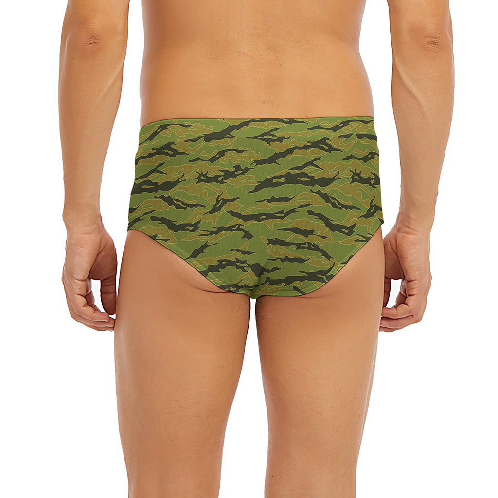 Green Tiger Stripe Camo Pattern Print Men's Briefs