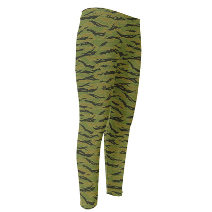 Green Tiger Stripe Camo Pattern Print Men's Compression Pants
