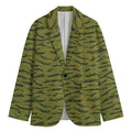 Green Tiger Stripe Camo Pattern Print Men's Cotton Blazer