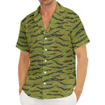 Green Tiger Stripe Camo Pattern Print Men's Deep V-Neck Shirt