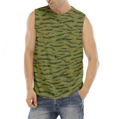 Green Tiger Stripe Camo Pattern Print Men's Fitness Tank Top