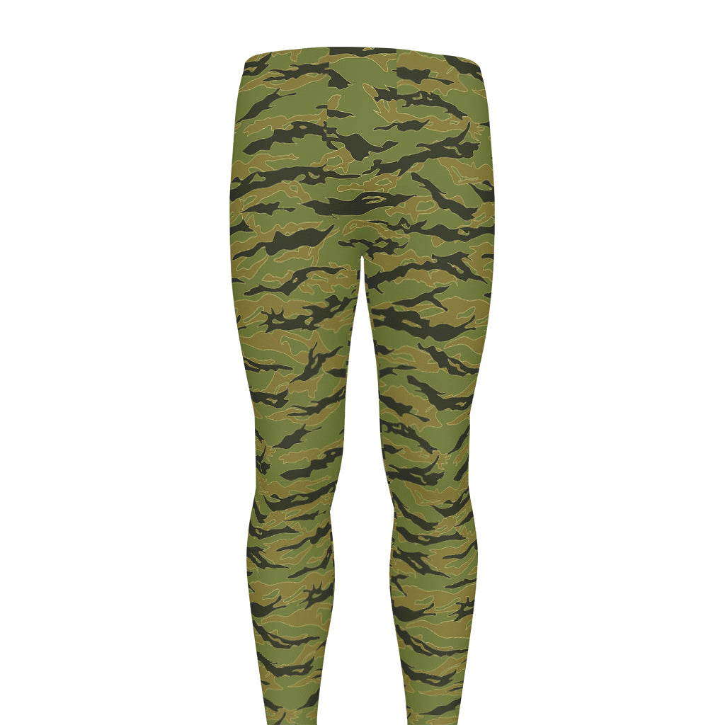 Green Tiger Stripe Camo Pattern Print Men's leggings