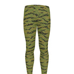 Green Tiger Stripe Camo Pattern Print Men's leggings