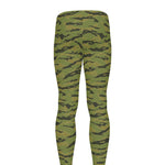 Green Tiger Stripe Camo Pattern Print Men's leggings