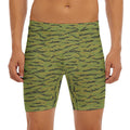 Green Tiger Stripe Camo Pattern Print Men's Long Boxer Briefs