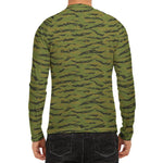 Green Tiger Stripe Camo Pattern Print Men's Long Sleeve Rash Guard