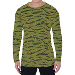 Green Tiger Stripe Camo Pattern Print Men's Long Sleeve T-Shirt