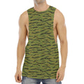 Green Tiger Stripe Camo Pattern Print Men's Muscle Tank Top