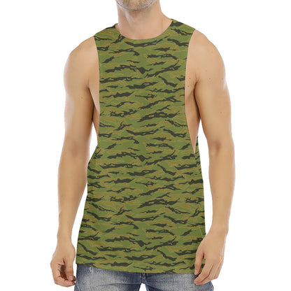 Green Tiger Stripe Camo Pattern Print Men's Muscle Tank Top