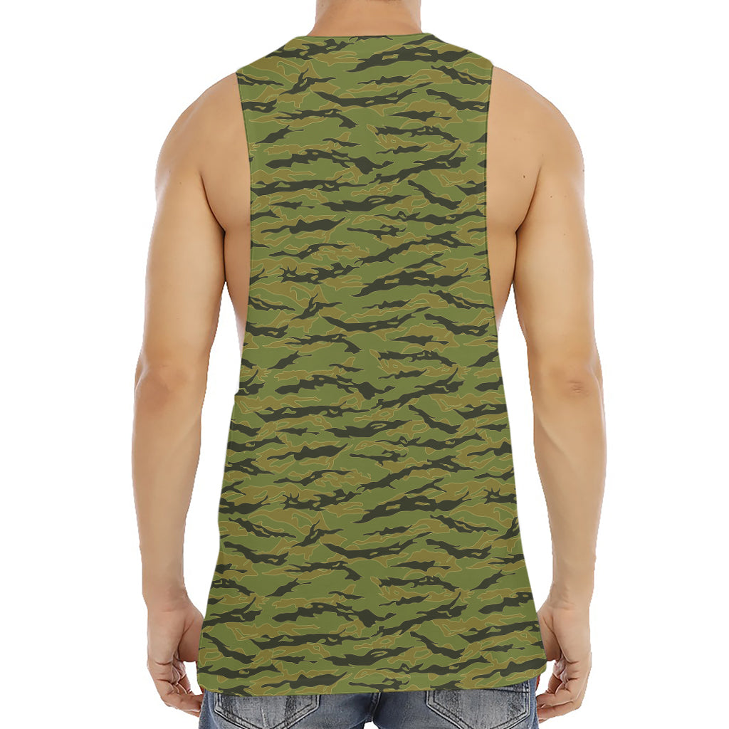 Green Tiger Stripe Camo Pattern Print Men's Muscle Tank Top
