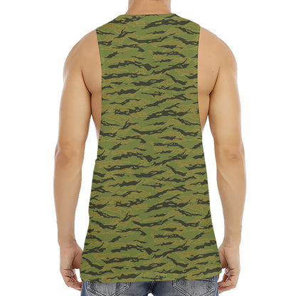 Green Tiger Stripe Camo Pattern Print Men's Muscle Tank Top
