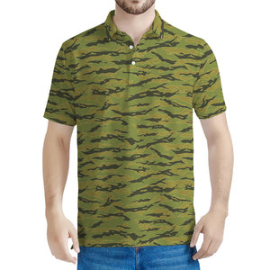 Green Tiger Stripe Camo Pattern Print Men's Polo Shirt