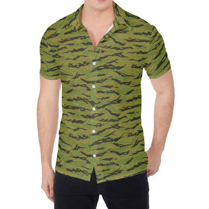 Green Tiger Stripe Camo Pattern Print Men's Shirt