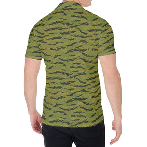 Green Tiger Stripe Camo Pattern Print Men's Shirt