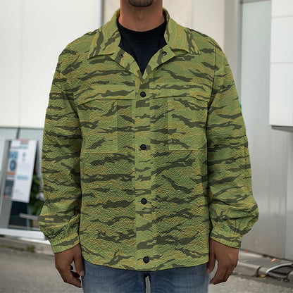 Green Tiger Stripe Camo Pattern Print Men's Shirt Jacket