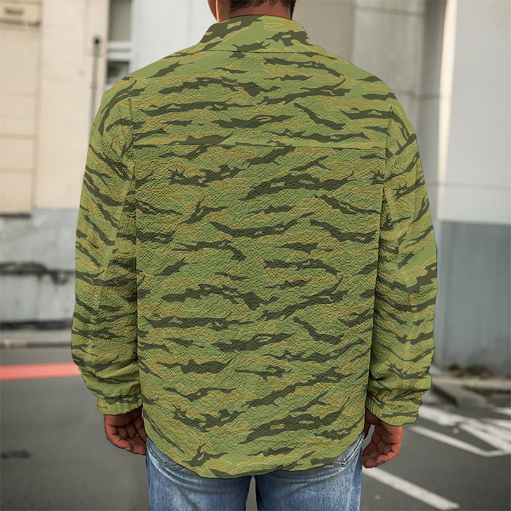 Green Tiger Stripe Camo Pattern Print Men's Shirt Jacket