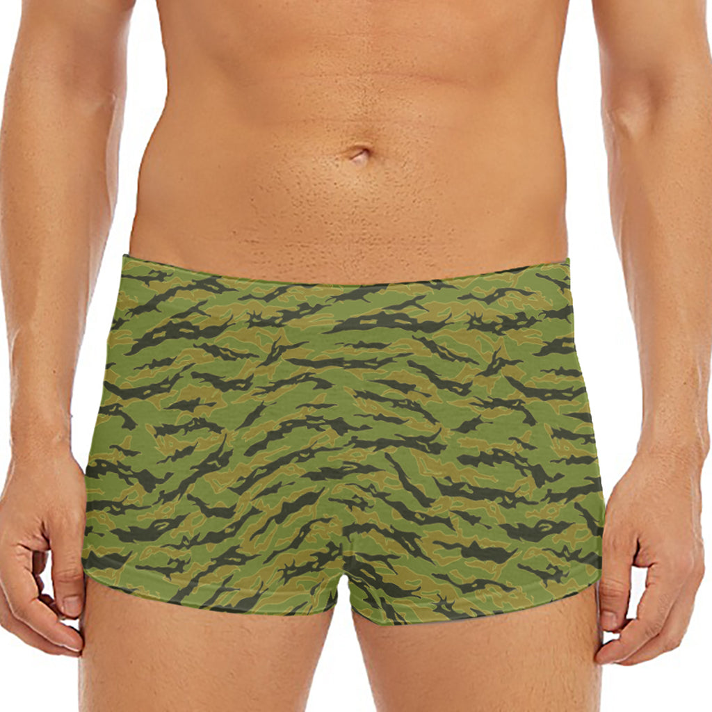 Green Tiger Stripe Camo Pattern Print Men's Short Boxer Briefs