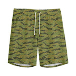 Green Tiger Stripe Camo Pattern Print Men's Sports Shorts