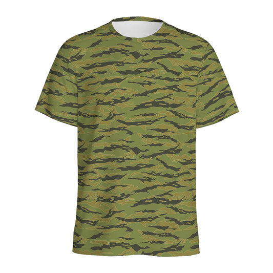 Green Tiger Stripe Camo Pattern Print Men's Sports T-Shirt