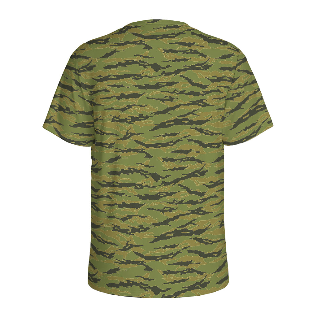 Green Tiger Stripe Camo Pattern Print Men's Sports T-Shirt