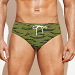 Green Tiger Stripe Camo Pattern Print Men's Swim Briefs