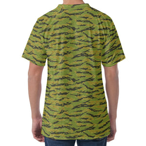 Green Tiger Stripe Camo Pattern Print Men's Velvet T-Shirt