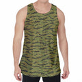 Green Tiger Stripe Camo Pattern Print Men's Velvet Tank Top