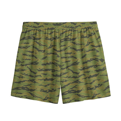 Green Tiger Stripe Camo Pattern Print Mesh Shorts