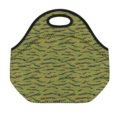 Green Tiger Stripe Camo Pattern Print Neoprene Lunch Bag