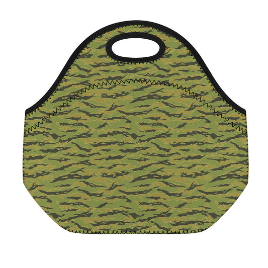 Green Tiger Stripe Camo Pattern Print Neoprene Lunch Bag