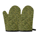 Green Tiger Stripe Camo Pattern Print Oven Mitts
