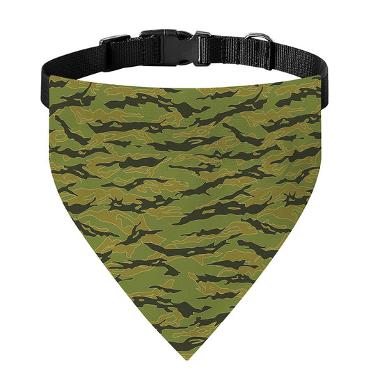 Green Tiger Stripe Camo Pattern Print Over The Collar Dog Bandana