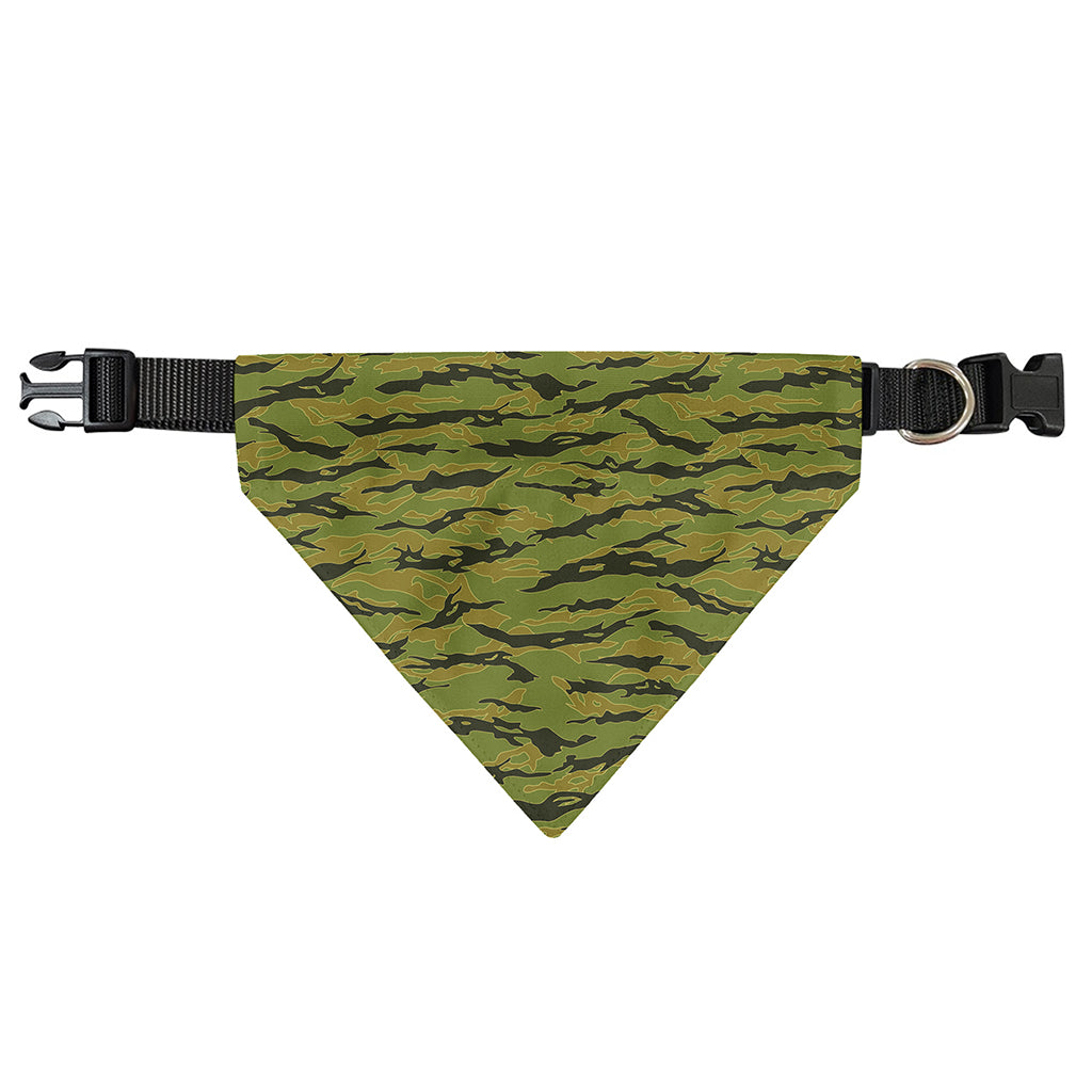 Green Tiger Stripe Camo Pattern Print Over The Collar Dog Bandana
