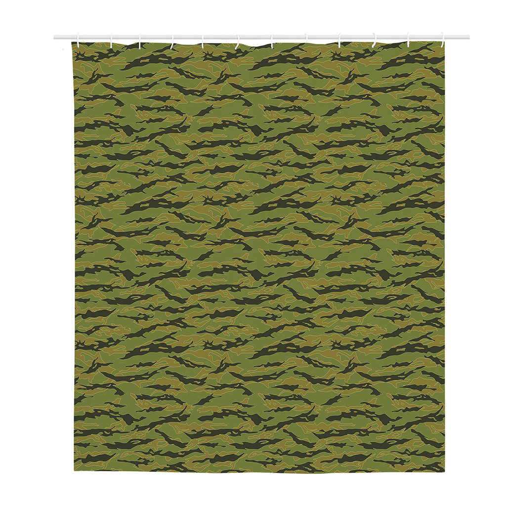 Green Tiger Stripe Camo Pattern Print Polyester Shower Curtain