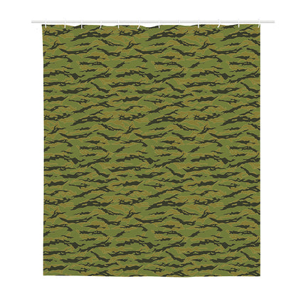 Green Tiger Stripe Camo Pattern Print Polyester Shower Curtain