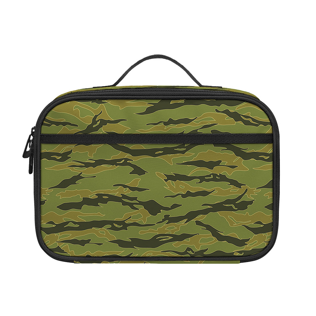 Green Tiger Stripe Camo Pattern Print Portable Lunch Bag