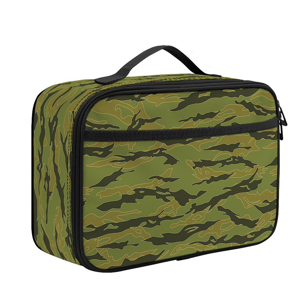 Green Tiger Stripe Camo Pattern Print Portable Lunch Bag