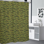 Green Tiger Stripe Camo Pattern Print Premium Shower Curtain