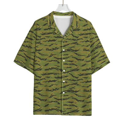 Green Tiger Stripe Camo Pattern Print Rayon Hawaiian Shirt
