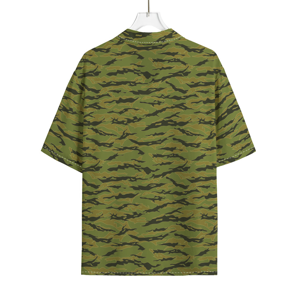 Green Tiger Stripe Camo Pattern Print Rayon Hawaiian Shirt