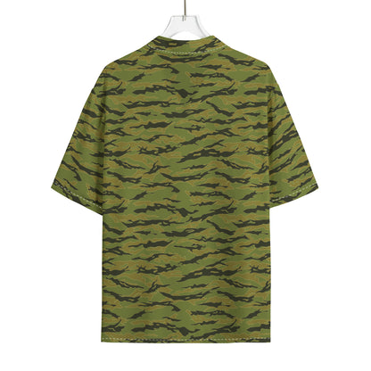 Green Tiger Stripe Camo Pattern Print Rayon Hawaiian Shirt