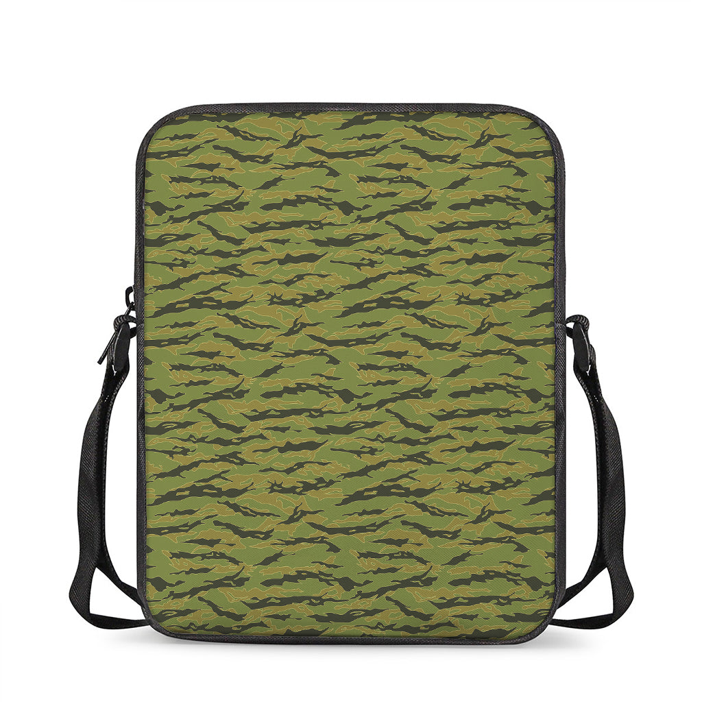 Green Tiger Stripe Camo Pattern Print Rectangular Crossbody Bag