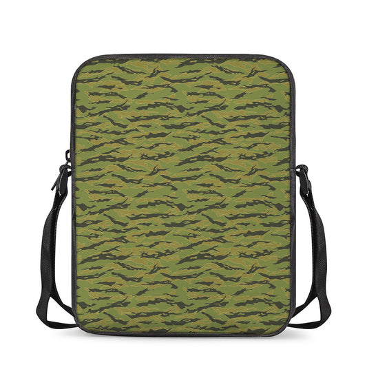 Green Tiger Stripe Camo Pattern Print Rectangular Crossbody Bag