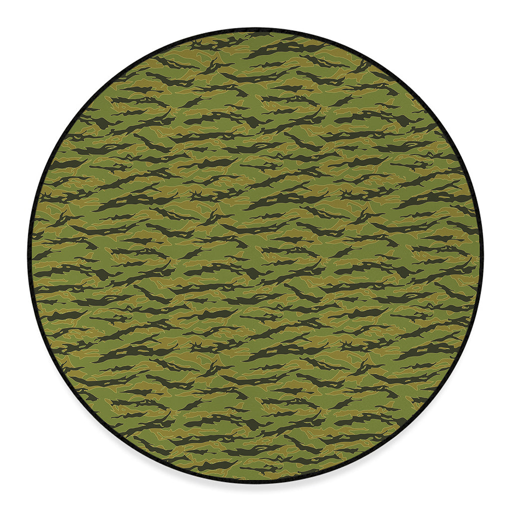 Green Tiger Stripe Camo Pattern Print Round Floor Mat