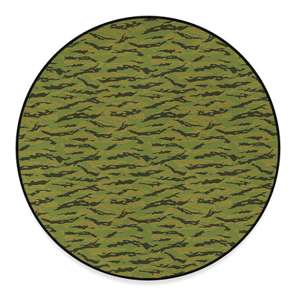 Green Tiger Stripe Camo Pattern Print Round Floor Mat