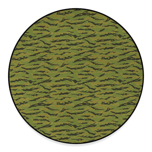 Green Tiger Stripe Camo Pattern Print Round Floor Mat